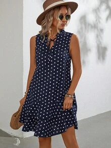 EMERY ROSE Robe d'été décontractée à pois grande taille, robe d'été, tenues d'été, vêtements d'été, robe de printemps, tenue de printemps, vêtements de femme au printemps, robe fleurie, robes fleuries pour femmes, tenues de vacances à la plage pour femmes, robe de vacances, robe bohème à pois, robe à volants pour femmes, robes décontractées pour femmes, robes d'été pour femmes, robes d'été, robe de plage, robes de fête, robe de campagne, robe à pois - Bleu et Blanc - Voir 1
