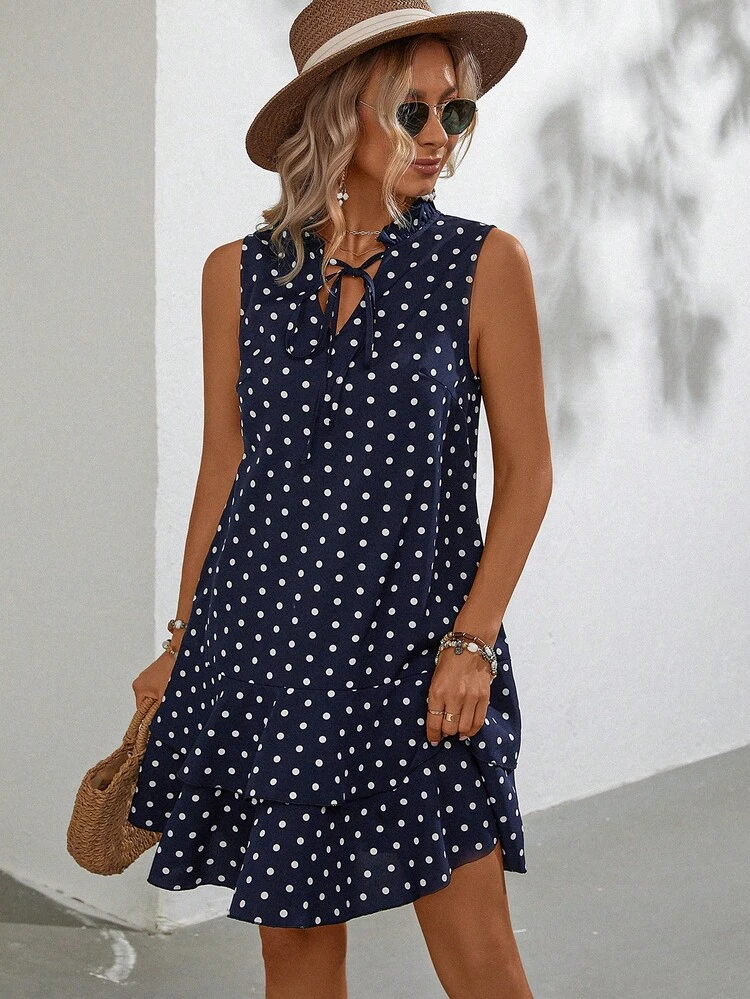 Plus Size Summer Casual Polka Dot Print Sleeveless Dress Summer Dress Summer Outfits Summer Clothes Spring Dress Spring Outfit Women Spring Clothing Floral Dress Floral Dresses For Women Beach Vacation Outfits For Women Vacation Dress Bohemian Polka Dot Dress Ruffle Dress Women Casual Dresses Women's Summer Dresses Summer Dresses For Women Spring Dress Women Beach Dress Holiday Dresses Country Dress Polka Dot Dress