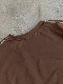 AXEPEAK Men's Minimalist Printed Round Neck Short Sleeve T-Shirt - Coffee Brown - View 7
