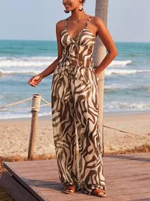 Travachic 2026新款女士春夏度假休闲斑马纹吊带背心和长裤透视套装 - 棕色 - 查看 6