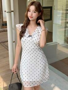 K-Vae 女士夏季新款V领波点荷叶边收腰短裙 - 彩色 - 查看 4