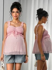 Momance 孕妇休闲优雅雪纺镂空吊带背心 - 粉色 - 查看 1