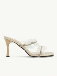 CUCCOO CHICEST Women's Elegant Butterfly Decor High Heel Slide Sandals Wedding Shoes Spring Shoes Bride Shoes - Apricot - View 4