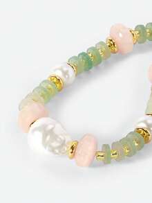 Opalesca 18K Gold Plated Irregular Pearl Beaded Ocean Wind Bracelet - Blue - View 6