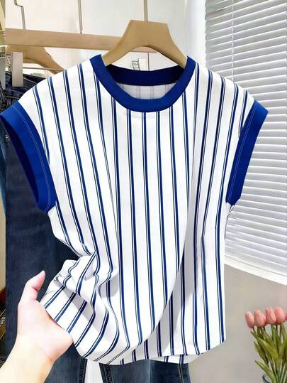 EMERY ROSE Women's Summer Contrast Color Raglan Sleeve Round Neck T-Shirt