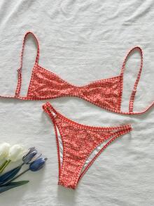 Swim Mod Bộ bikini hai mảnh in họa tiết nhiệt đới dành cho nữ, kiểu dáng thường ngày, cúp ngực nhỏ, đồ bơi mùa hè. - Nhiều màu - Xem 2