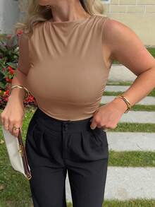 Jeta Ari Solid Ruched Tank Top - Brown - View 6