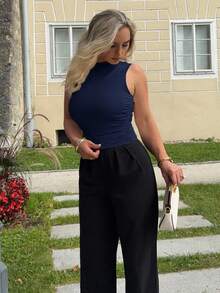 Jeta Ari Solid Ruched Tank Top - Navy Blue - View 4