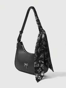 ROMWE Grunge Punk 女士时尚丝巾图案腋下单肩手提包 - 黑色 - 查看 2