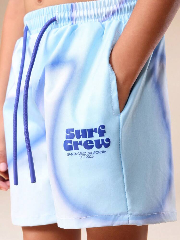 Marble Print Swim Shorts With Drawstring