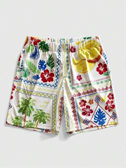 ROMWE MEN Quần short nam kiểu Mỹ dáng rộng, thoải mái, phong cách retro.