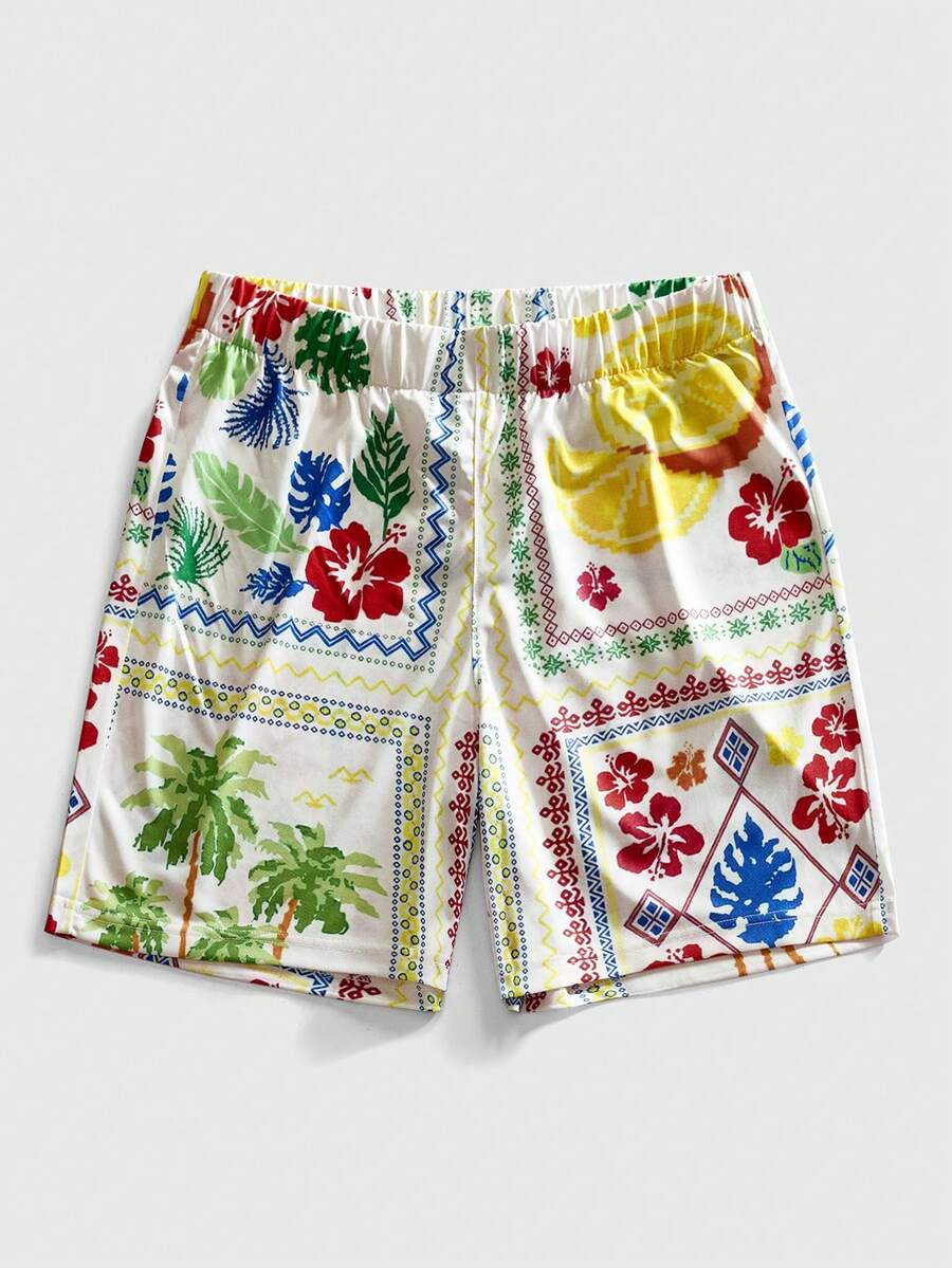 ROMWE MEN Quần short nam kiểu Mỹ dáng rộng, thoải mái, phong cách retro. - trắng - Xem 1