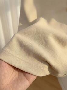 Franclia 女士纯色杏色圆领纽扣肩部装饰短袖修身T恤，适合日常休闲百搭穿着，夏季 - 杏色 - 查看 5