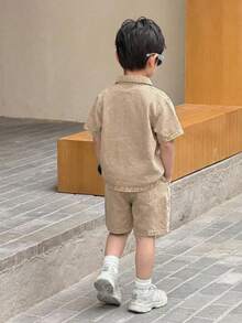 Bộ 2 món áo sơ mi và quần short denim kaki cho bé trai - Màu Khaki - Xem 2