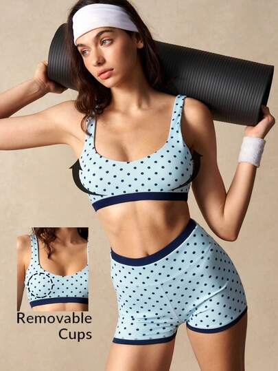 VARSIVA 女士波点图案吊带背心和短裤运动套装