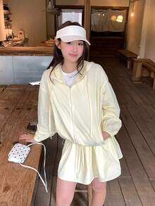 DAZY Women/Girls Korean Style Casual Hooded 2 Pieces Set - Blue - View 9