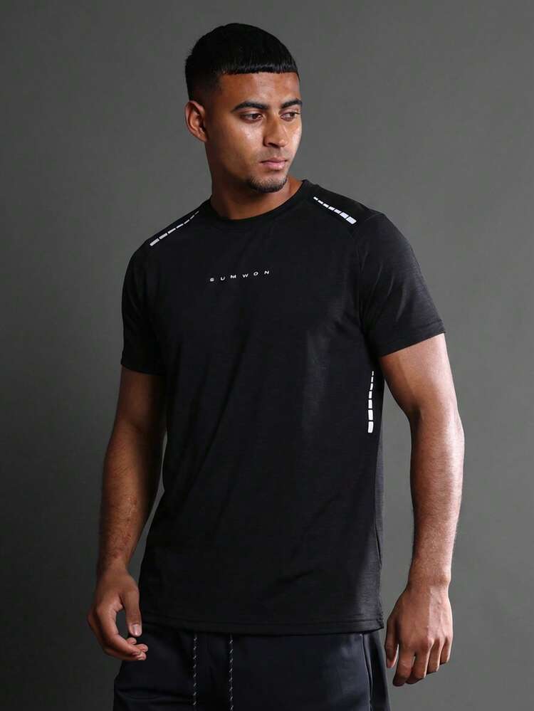 Black Crew Neck Tee With Logo Print