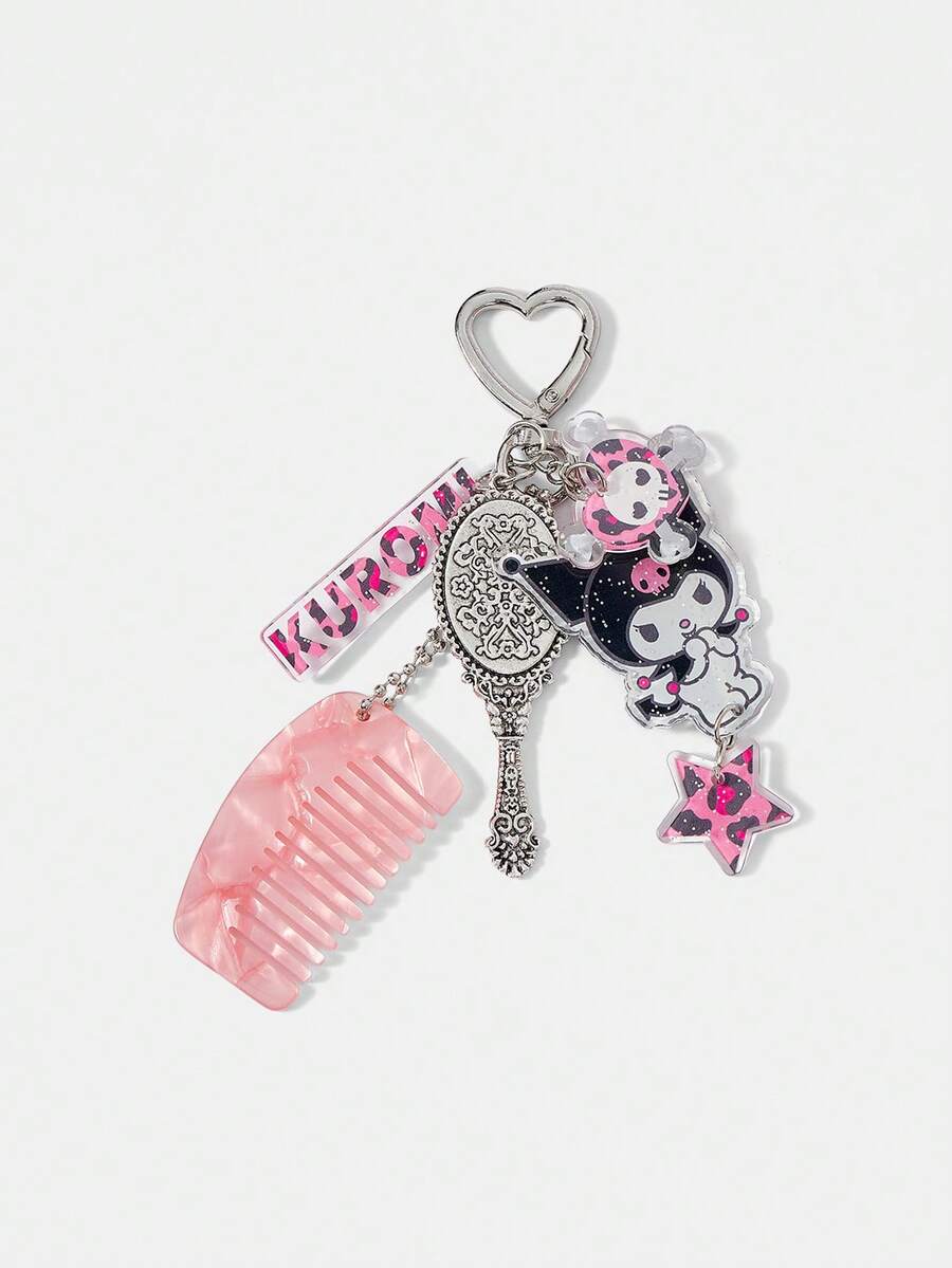 HELLO KITTY AND FRIENDS | SHEIN 1 PC Sweet And Cool Multi-Functional Keychain, Equipped With A Heart-Shaped Metal Buckle, Paired With Shiny Acrylic, Leopard Star/Skull Pendant, Letter Tag, Pink Portable Small Comb, And Vintage Mirror Pendant, Can Be Used As A Hanging Decoration For Keys, Decorating Bags, And Has Both Collectible Value And Daily Use Functionality. - Multicolor S - View 1