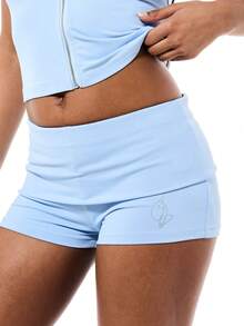BABYPHAT Pantalones cortos tipo short con cintura plegada y estampado de alas, color azul claro, largo hasta la mitad del muslo, de uso casual para el verano - Azul - Ver 6