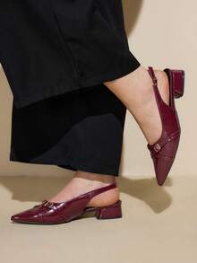 CUCCOO CURVES Women's Pointed Toe Buckle Design Everyday Versatile Fashion Wide Fit High Heels - Red - View 3