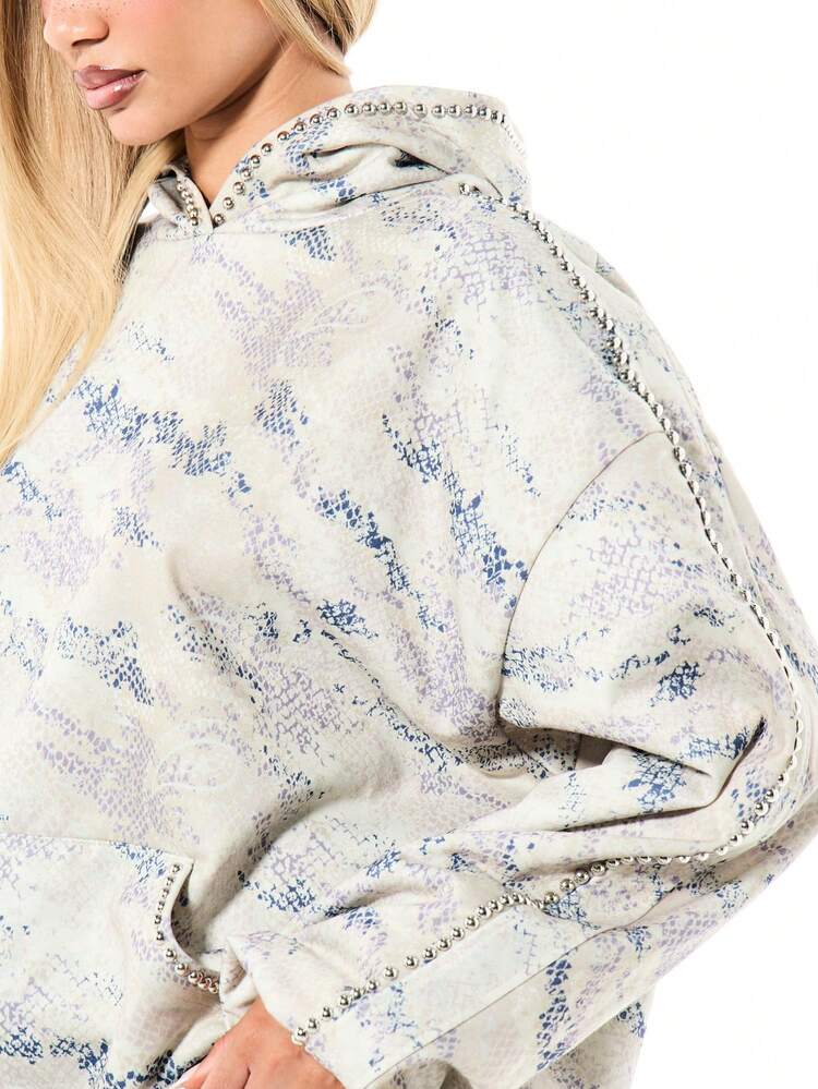 SUMWON WOMEN Snake Print Studded Hoodie With Drawstring