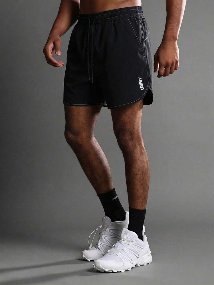 Men's Athletic Running Shorts With Curved Hem Design And Side Pockets Performance Training Gym Workout Sports Shorts With Drawstring Waist