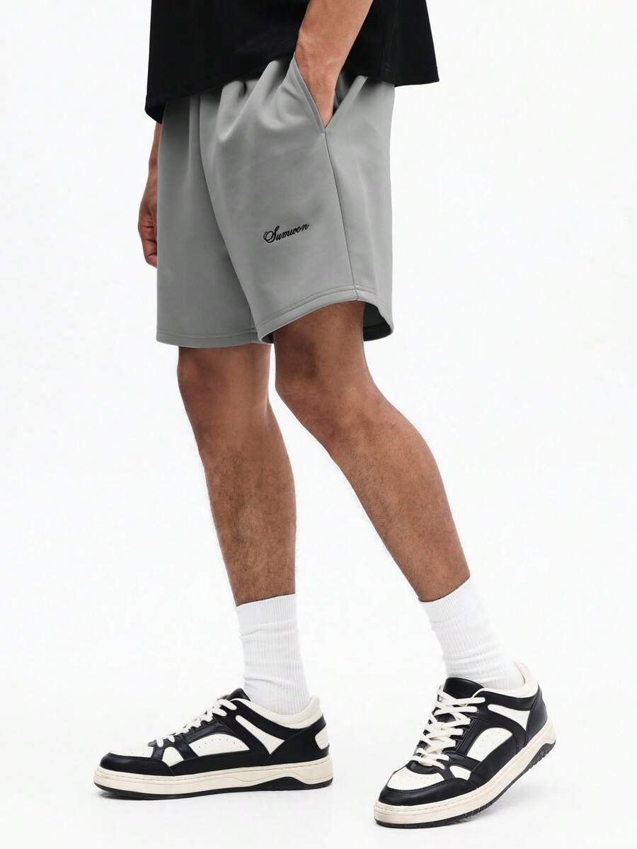 SUMWON Pantaloncini verdi salvia di media lunghezza in neoprene con tasche laterali e vita elastica, per uso casual estivo - Grigio - Visualizzare 1