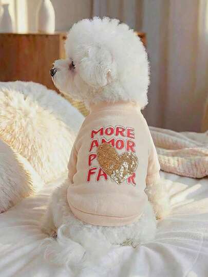 PETSIN 1pc Cat/Dog Universal Clothing, Heart-Shaped Rhinestone Pet Sweater, Spring And Autumn Casual Pullover
