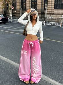 Coolane Pantalones deportivos de verano informales con estampado de logotipo holgados - Rosa - Ver 6