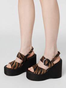 ROMWE Grunge Punk 厚底凉鞋 女士拖鞋 鱼嘴坡跟 时尚女鞋 - 棕色 - 查看 4