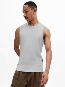 SUMWON Áo tank top nam không tay cổ tròn, dáng regular fit, chất liệu gân, thích hợp mặc thường ngày mùa hè. - Màu Xám nhạt - Xem 4