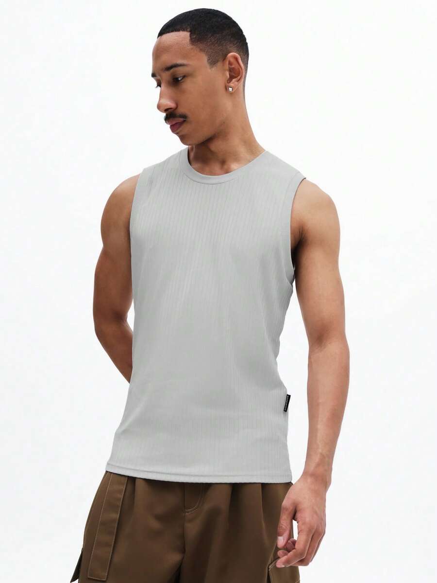 SUMWON Camiseta de tirantes acanalada para hombre, cuello redondo, ajuste regular, esencial de verano para uso casual - Gris Claro - Ver 1