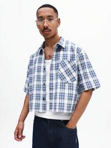 SUMWON Camisa de manga corta con botones y bolsillo en el pecho, de corte regular, de estilo casual para verano - Azul Marino - Ver 4