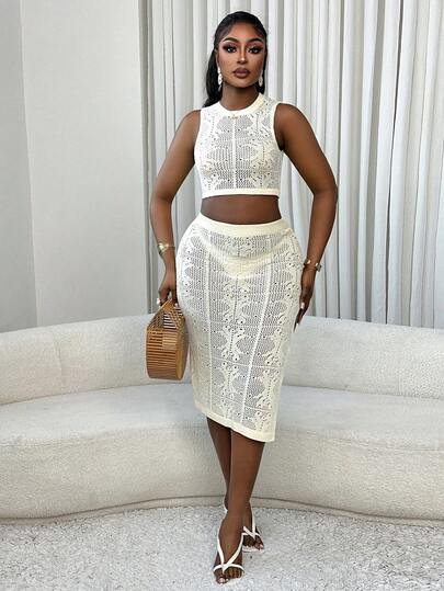 Xyvia Minimalistisk ärmlös stickad tröja för kvinnor, set med 2 delar, vår/sommar