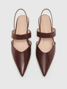 CUCCOO BIZCHIC Women's Pointed Toe Brown Patent Leather All-Match Commuter Versatile Daily Minimalist One-Strap Backless Flat Shoes - Brown - View 2