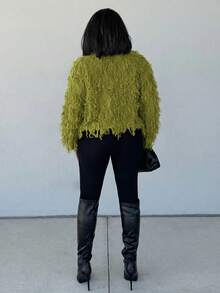 Alexandranx Solid Open Front Fuzzy Cardigan,Long Sleeve Tops Fall Winter Cloth For Women - Olive Green - View 2