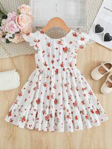 Young Girl Summer Casual Ditsy Floral Bowknot Decor Dress - Multicolor - View 6