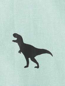 SHEIN Young Boy Dinosaur Print Stand Collar Short Sleeve Casual Shirt, Suitable For Summer Holiday & Daily Commute - Mint Green - View 4