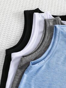 SHEIN Bộ 4 áo thun ba lỗ cổ tròn không tay cơ bản thoải mái, thoáng khí, mát mẻ và thấm hút mồ hôi dành cho bé trai, phù hợp mặc hàng ngày, mùa xuân/hè, dạo phố, thể thao, đi chơi, đi học, tụ họp, kỳ nghỉ, chụp ảnh, mùa tựu trường. - Màu xanh lam - Xem 3