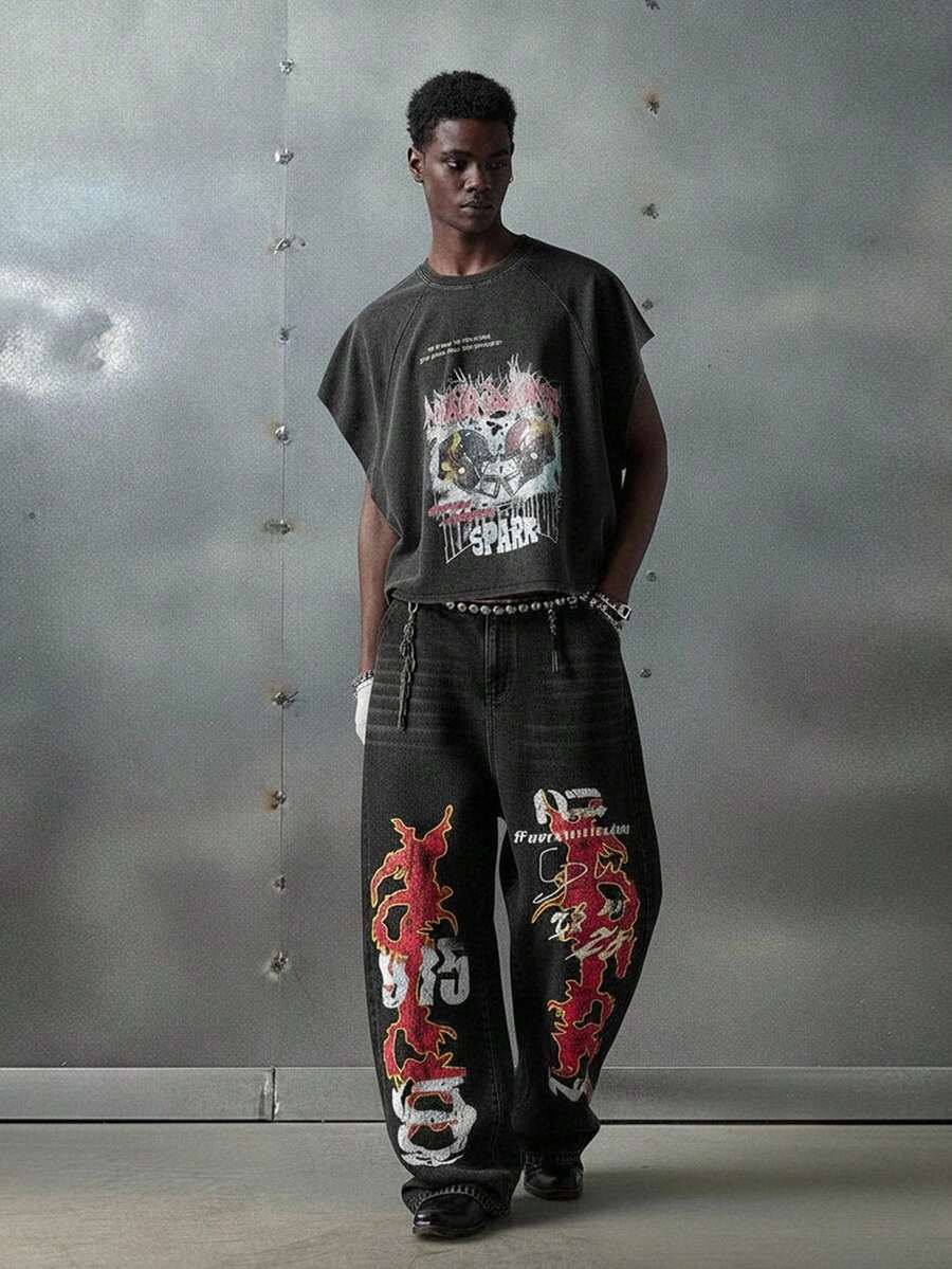 NEON BLANC Camiseta de tirantes negra casual y holgada para hombre, con diseño estampado de copos de nieve, para verano - Negro - Ver 1