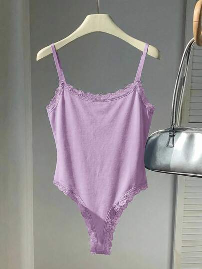 Comfortcana Women's Lace Trim Casual Versatile Daily Wear Bodysuit