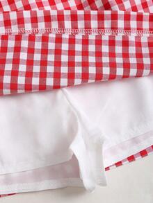 Sweetra Women's Sweet & Cool Red & White Plaid Side Tie A-Line Mini Skirt, Slimming, Spring/Summer - Red and White - View 4