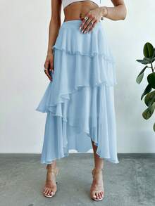 Firerie Layered Ruffle Hem Flared Skirt - Baby Blue - View 4