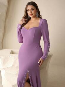 Coutiva Vestido de noche formal de talla grande (muy adornado) - Púrpura polvoriento - Ver 6