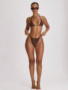 Musera Resort Quần bikini dây mảnh, thích hợp cho kỳ nghỉ hè, du lịch, đồ bơi cơ bản, màu trơn, phong cách nghỉ dưỡng. - Màu nâu Sô-cô-la - Xem 5