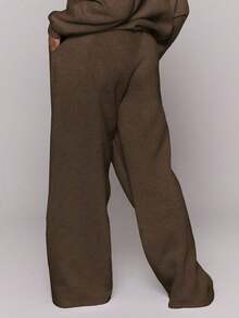 MUSERA 加大码直筒裤型，饰有品牌标识，休闲日常基础款，舒适春季穿着 - 巧克力棕 - 查看 5