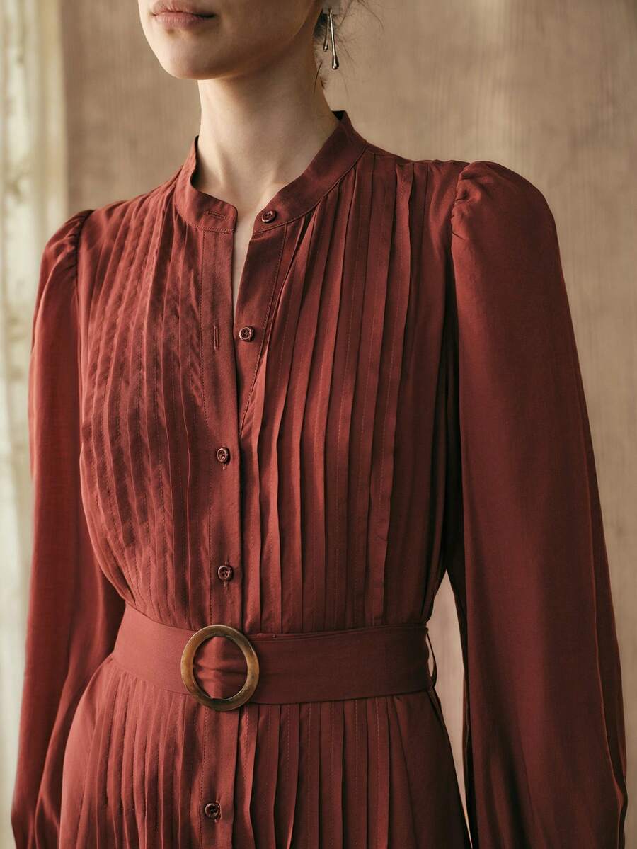 Arave 女士编织圆领长袖折扣设计蕾丝下摆拼接休闲约会派对收腰红色连衣裙 - 紅色 - 查看 1