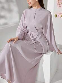 Veilorie Women's Solid Color Minimalist Long Sleeve Top And Long Pants 2 Pieces Set - Mauve Purple - View 4