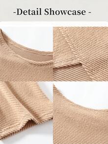 GlowEve 女士不规则下摆针织套头衫和收腰A字连衣裙套装，休闲日常法式优雅通勤时尚复古商务度假装，灰色长袖针织衫和深灰色连衣裙，早春/秋季新品两件套 - 棕色 - 查看 5