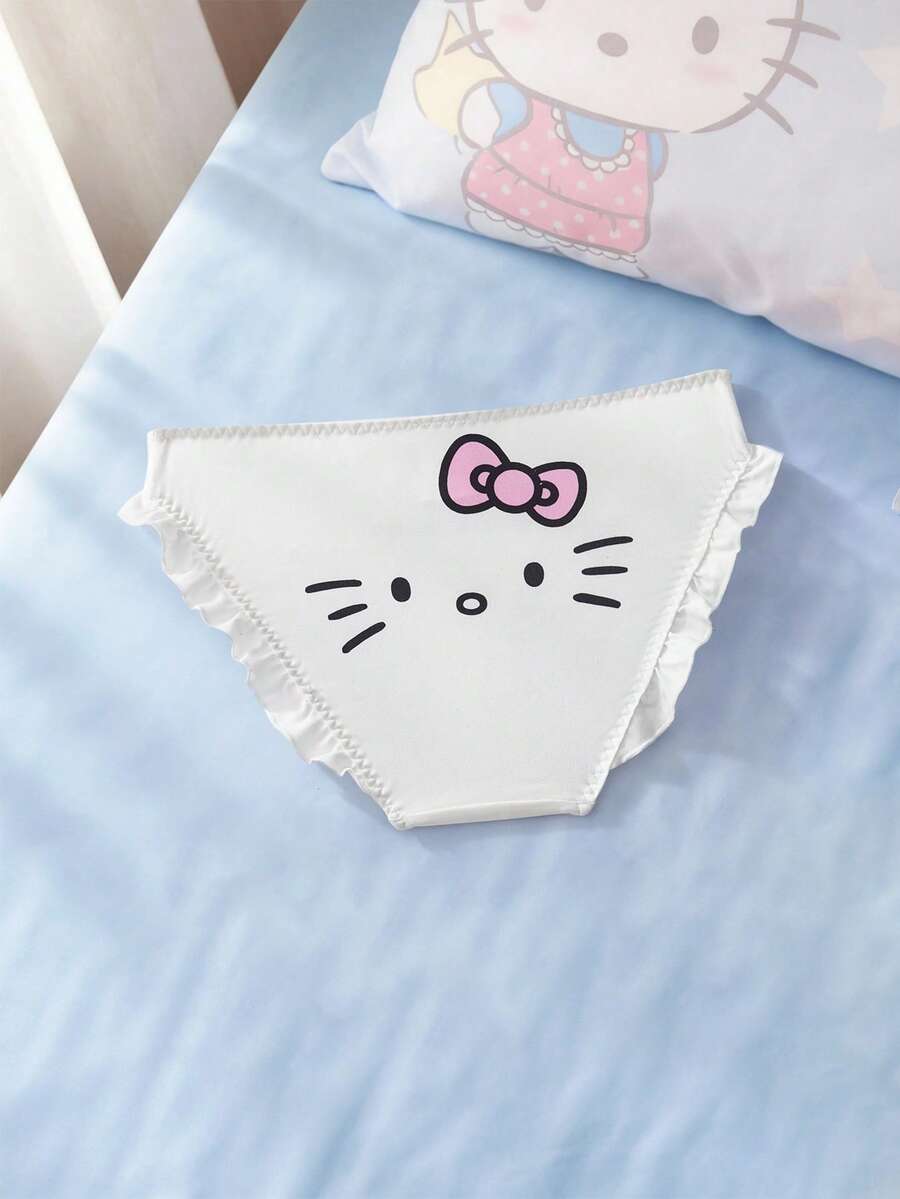 HELLO KITTY AND FRIENDS | SHEIN Women's Letter & Cartoon Print Comfortable Casual Briefs - White - View 1